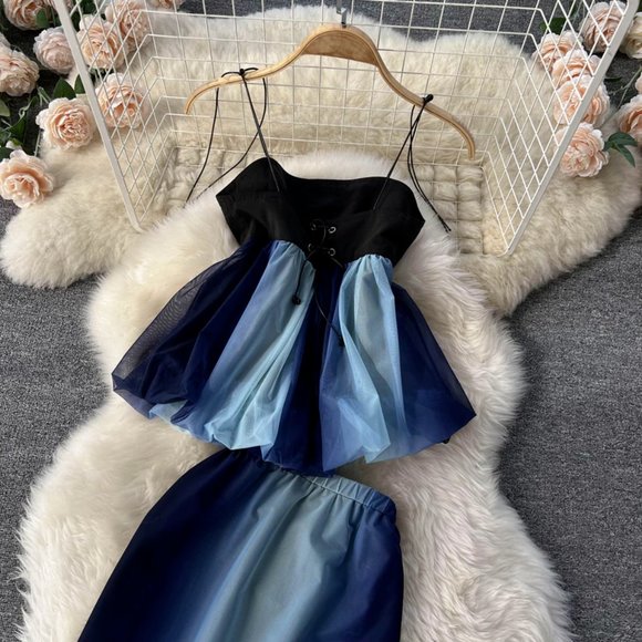 New Spaghetti Strap Crop Top And Long Skirt Set - Picture 3 of 4